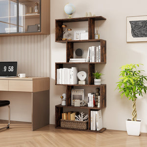 5-Tier Bookshelf with Anti-Toppling Device for Living Room Home Office-Rustic Brown view 2