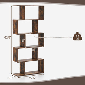 5-Tier Bookshelf with Anti-Toppling Device for Living Room Home Office-Rustic Brown view 5