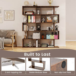 5-Tier Bookshelf with Anti-Toppling Device for Living Room Home Office-Rustic Brown view 6