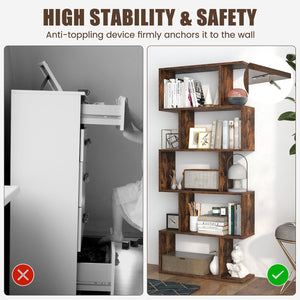 5-Tier Bookshelf with Anti-Toppling Device for Living Room Home Office-Rustic Brown view 7
