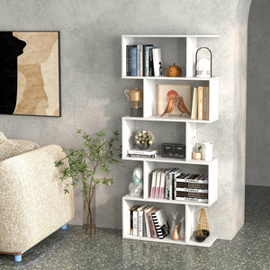 5-Tier Bookshelf with Anti-Toppling Device for Living Room Home Office-White view 3
