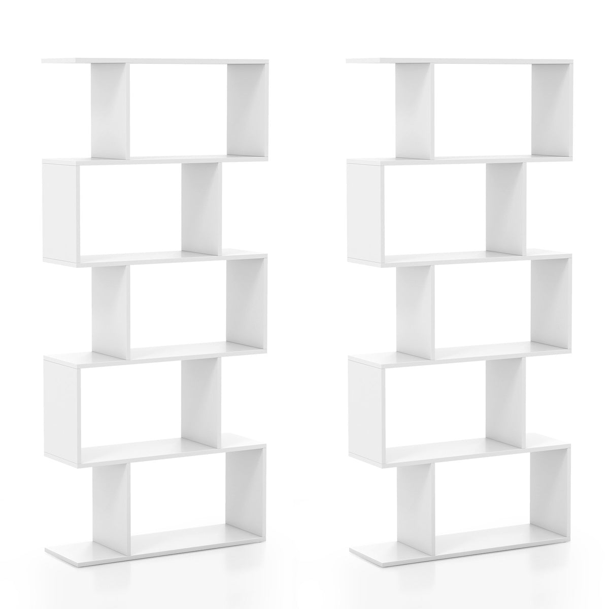 5-Tier Bookshelf with Anti-Toppling Device for Living Room Home Office-White view 4