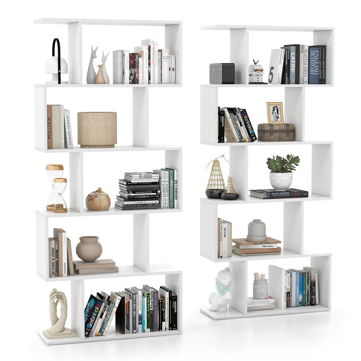 5-Tier Bookshelf with Anti-Toppling Device for Living Room Home Office-White view 7