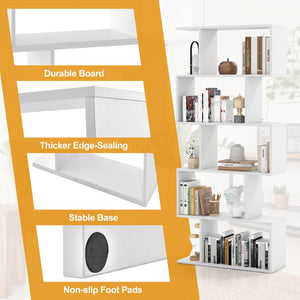 5-Tier Bookshelf with Anti-Toppling Device for Living Room Home Office-White view 9
