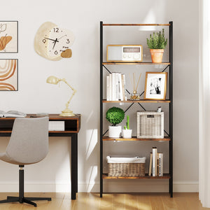 5-Tier Bookshelf with Open Shelves and Heavy Duty Metal Frame-Rustic Brown view 2