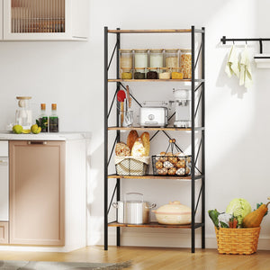 5-Tier Bookshelf with Open Shelves and Heavy Duty Metal Frame-Rustic Brown view 3