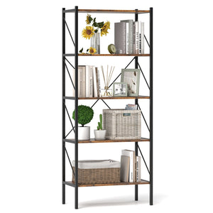 5-Tier Bookshelf with Open Shelves and Heavy Duty Metal Frame-Rustic Brown view 4