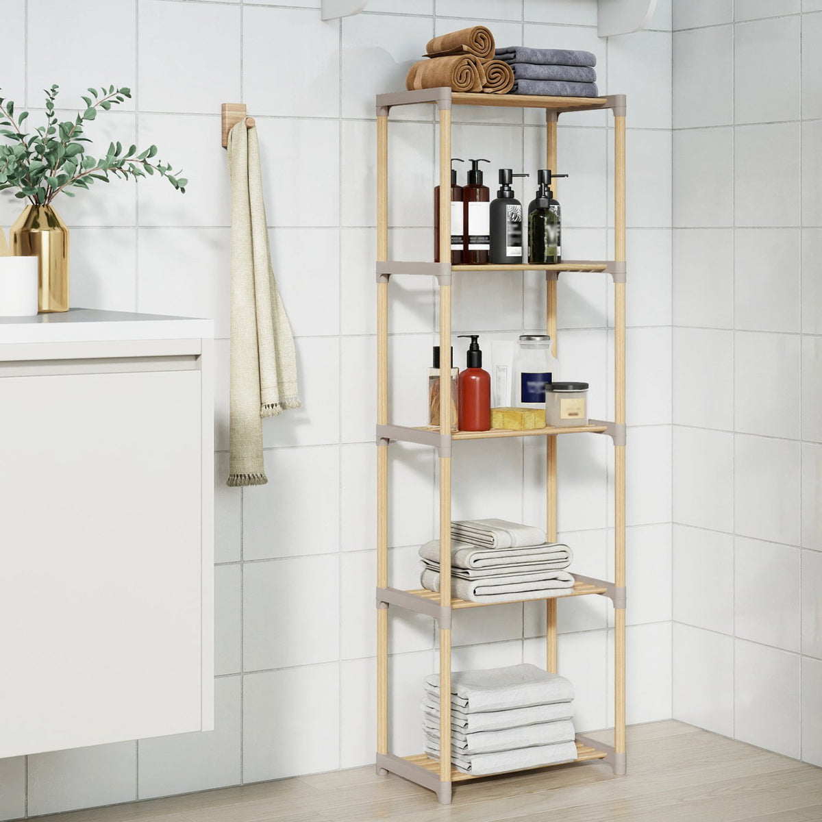 5-Tier Bookshelf with Open Shelves for Home Office and Bathroom-5-Tier view 3