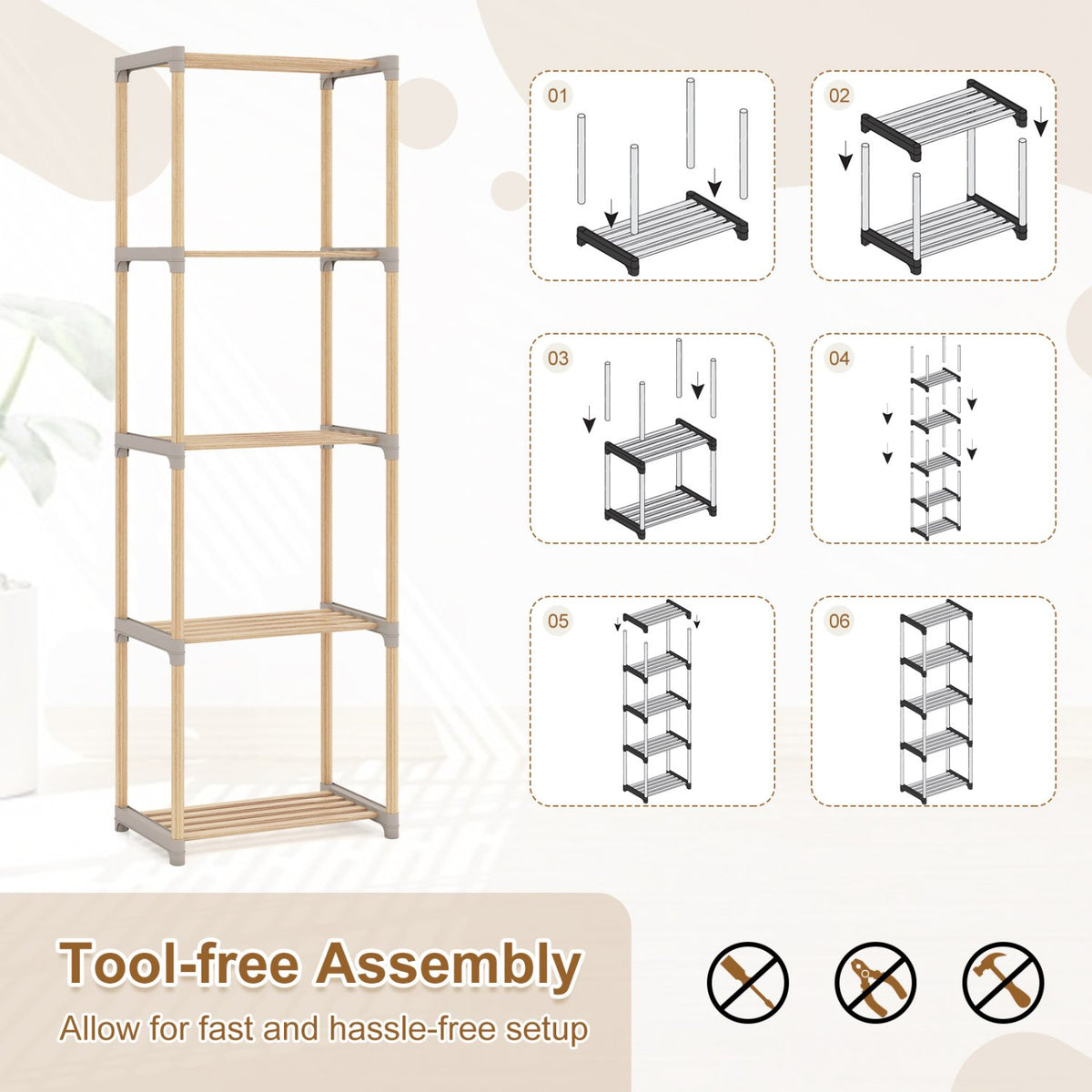 5-Tier Bookshelf with Open Shelves for Home Office and Bathroom-5-Tier view 8
