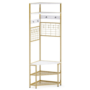 5-Tier Corner Hall Tree with Shoe Storage Bench-White