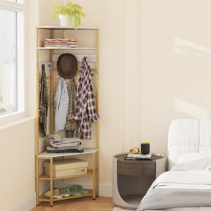 5-Tier Corner Hall Tree with Shoe Storage Bench-White view 3