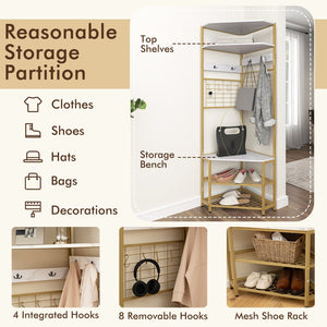 5-Tier Corner Hall Tree with Shoe Storage Bench-White view 8