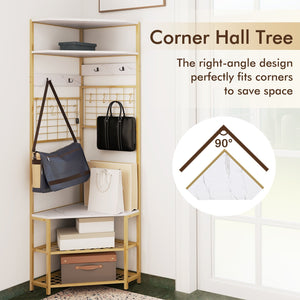 5-Tier Corner Hall Tree with Shoe Storage Bench-White view 9
