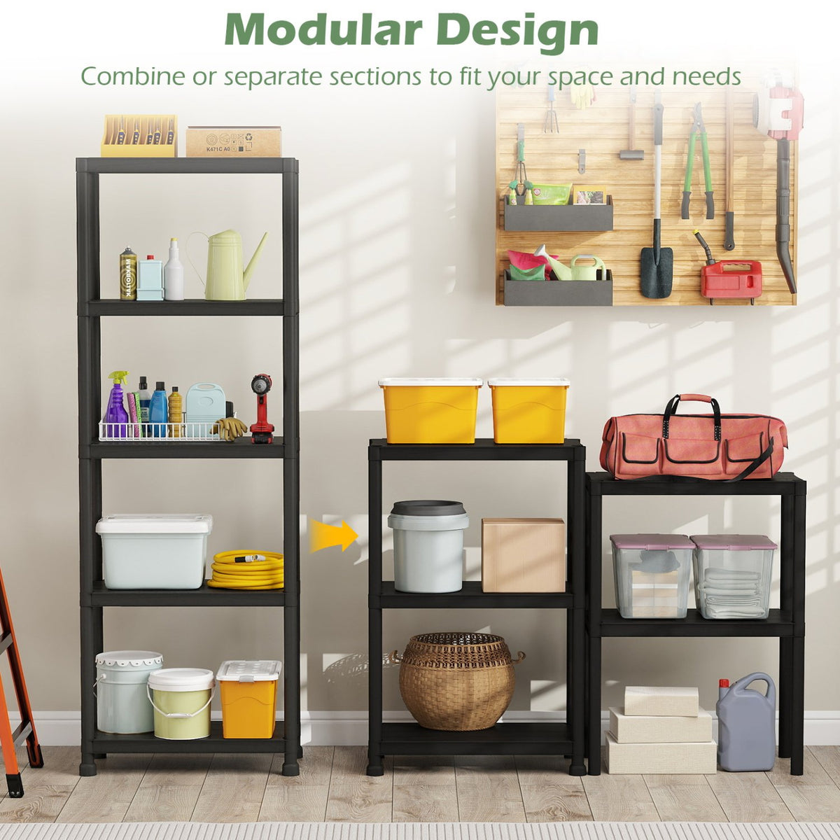 5-Tier Heavy-Duty Plastic Storage Shelves Freestanding Garage Shelving Unit view 9