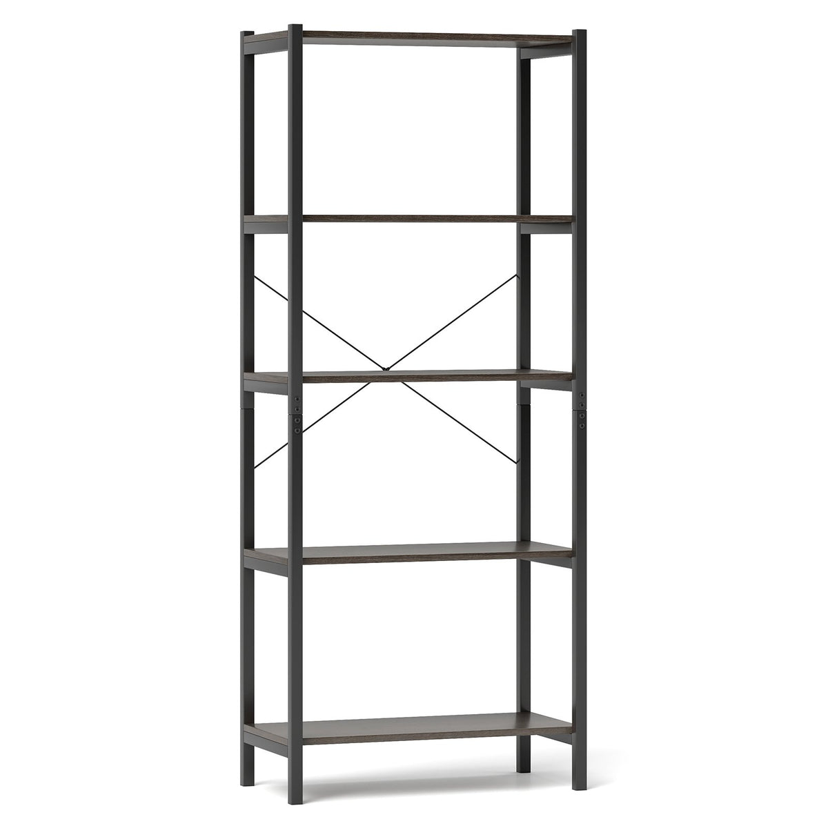 5-Tier Industrial Bookshelf Display Storage Rack with Metal Frame-Gray