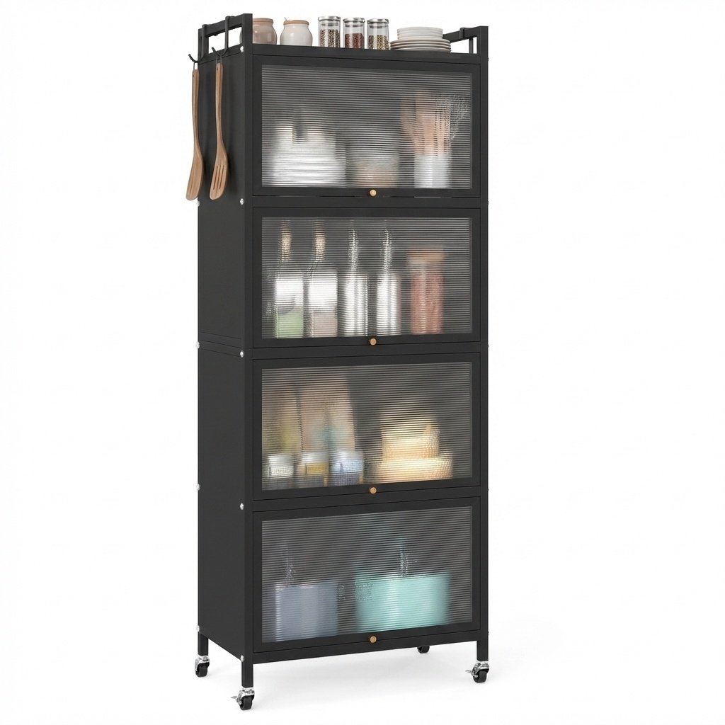 5-Tier Kitchen Baker's Rack with Flip-up PC Doors-Black