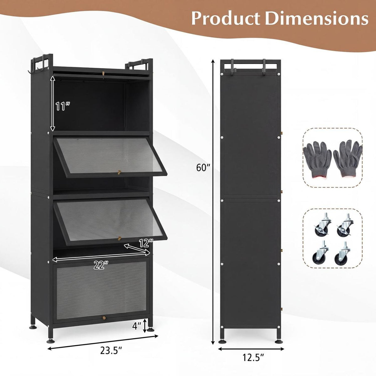 5-Tier Kitchen Baker's Rack with Flip-up PC Doors-Black view 4