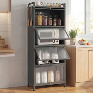 5-Tier Kitchen Baker's Rack with Flip-up PC Doors-Gray view 2