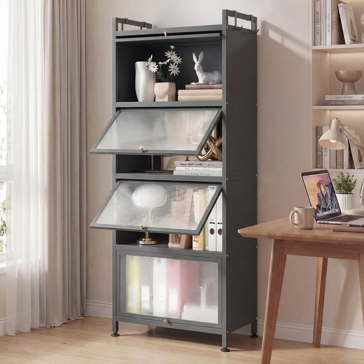 5-Tier Kitchen Baker's Rack with Flip-up PC Doors-Gray view 3