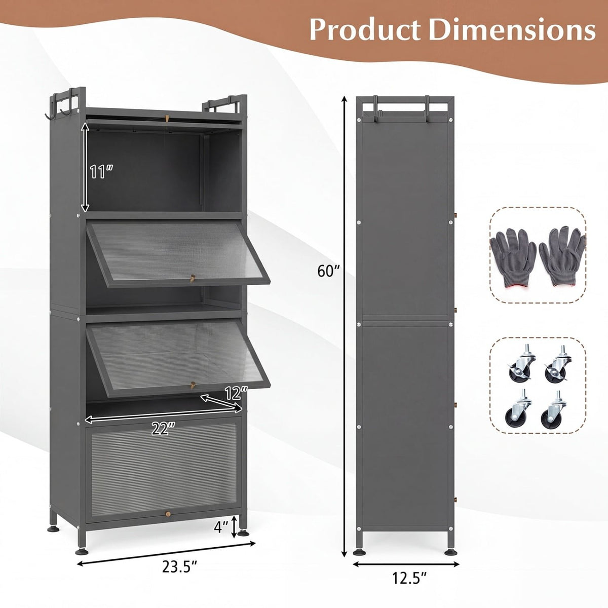 5-Tier Kitchen Baker's Rack with Flip-up PC Doors-Gray view 4