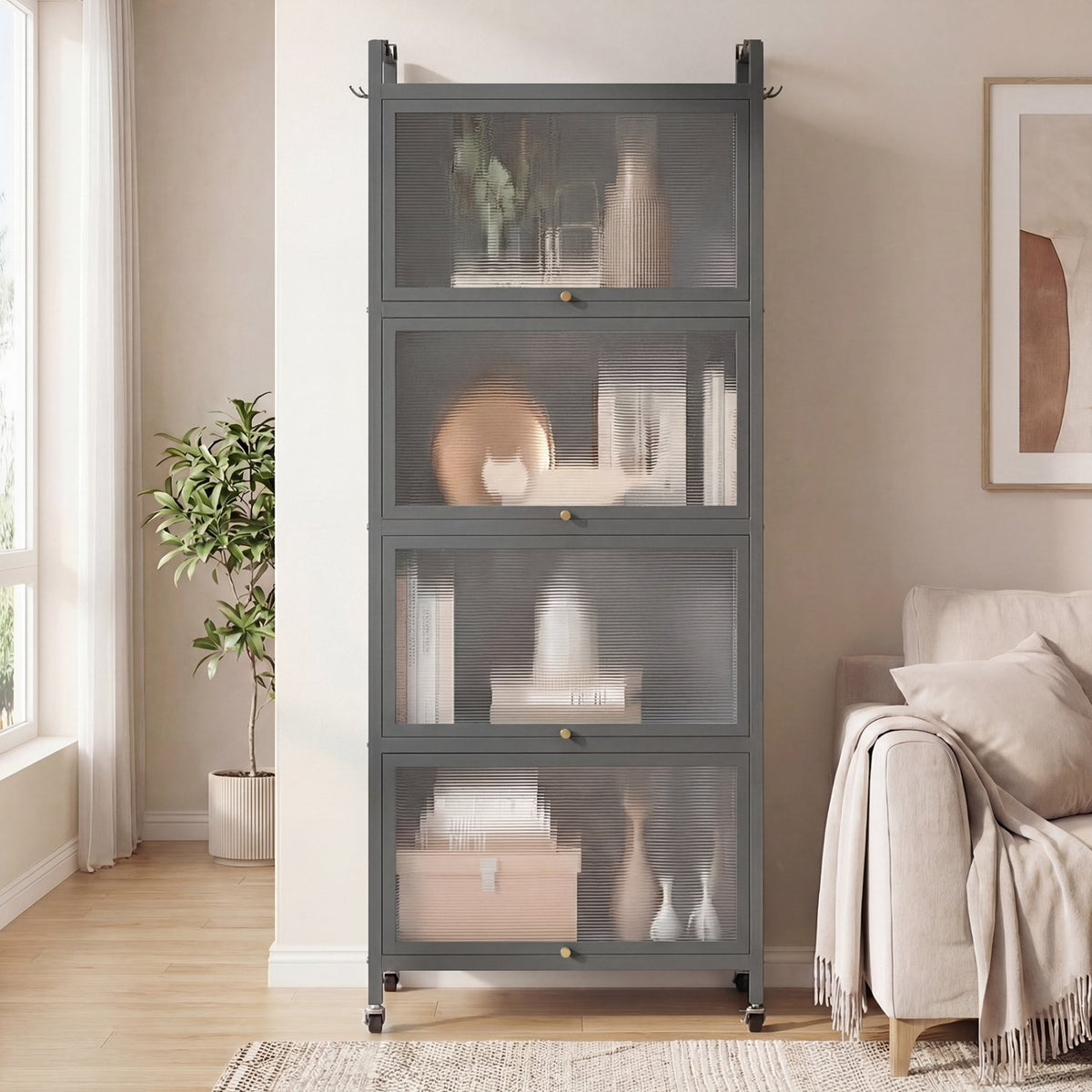 5-Tier Kitchen Baker's Rack with Flip-up PC Doors-Gray view 5