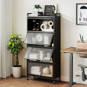 5-Tier Kitchen Storage Cabinet with 4 Flip-up PC Doors Adjustable Feet and Rolling Wheels-Black view 5