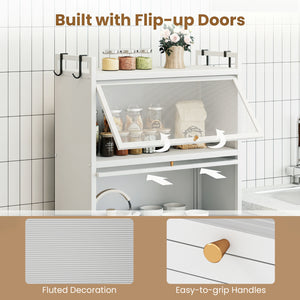 5-Tier Kitchen Storage Cabinet with 4 Flip-up PC Doors Adjustable Feet and Rolling Wheels-White view 7