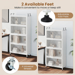 5-Tier Kitchen Storage Cabinet with 4 Flip-up PC Doors Adjustable Feet and Rolling Wheels-White view 8