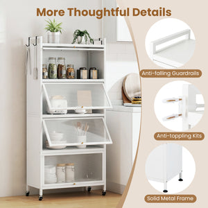 5-Tier Kitchen Storage Cabinet with 4 Flip-up PC Doors Adjustable Feet and Rolling Wheels-White view 9