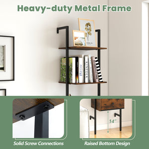 5-Tier Ladder Bookcase with Drawer and Metal Frame for Study Home Office-Rustic Brown view 8