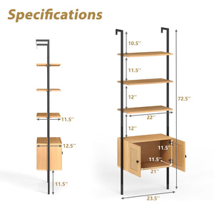 5-Tier Ladder Bookcase with Rattan Cabinet and Metal Frame-Natural view 5