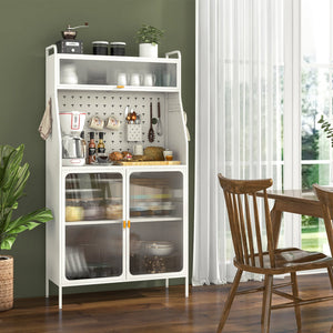 5-Tier Metal Baker's Rack with See-through Flip-up Door and Pegboard-White view 2
