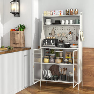 5-Tier Metal Baker's Rack with See-through Flip-up Door and Pegboard-White view 3