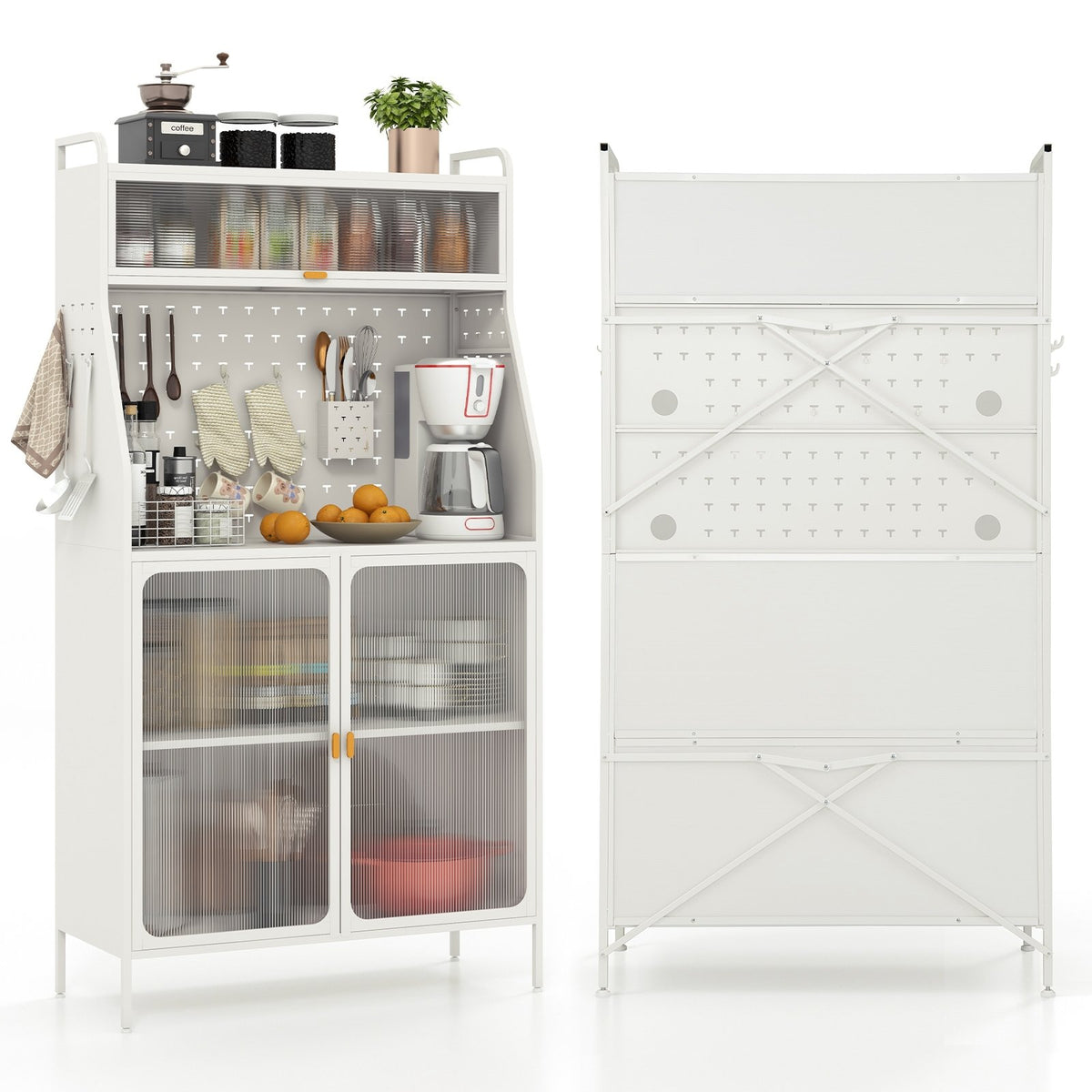 5-Tier Metal Baker's Rack with See-through Flip-up Door and Pegboard-White view 4