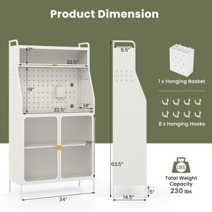 5-Tier Metal Baker's Rack with See-through Flip-up Door and Pegboard-White view 5
