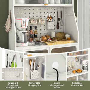 5-Tier Metal Baker's Rack with See-through Flip-up Door and Pegboard-White view 7