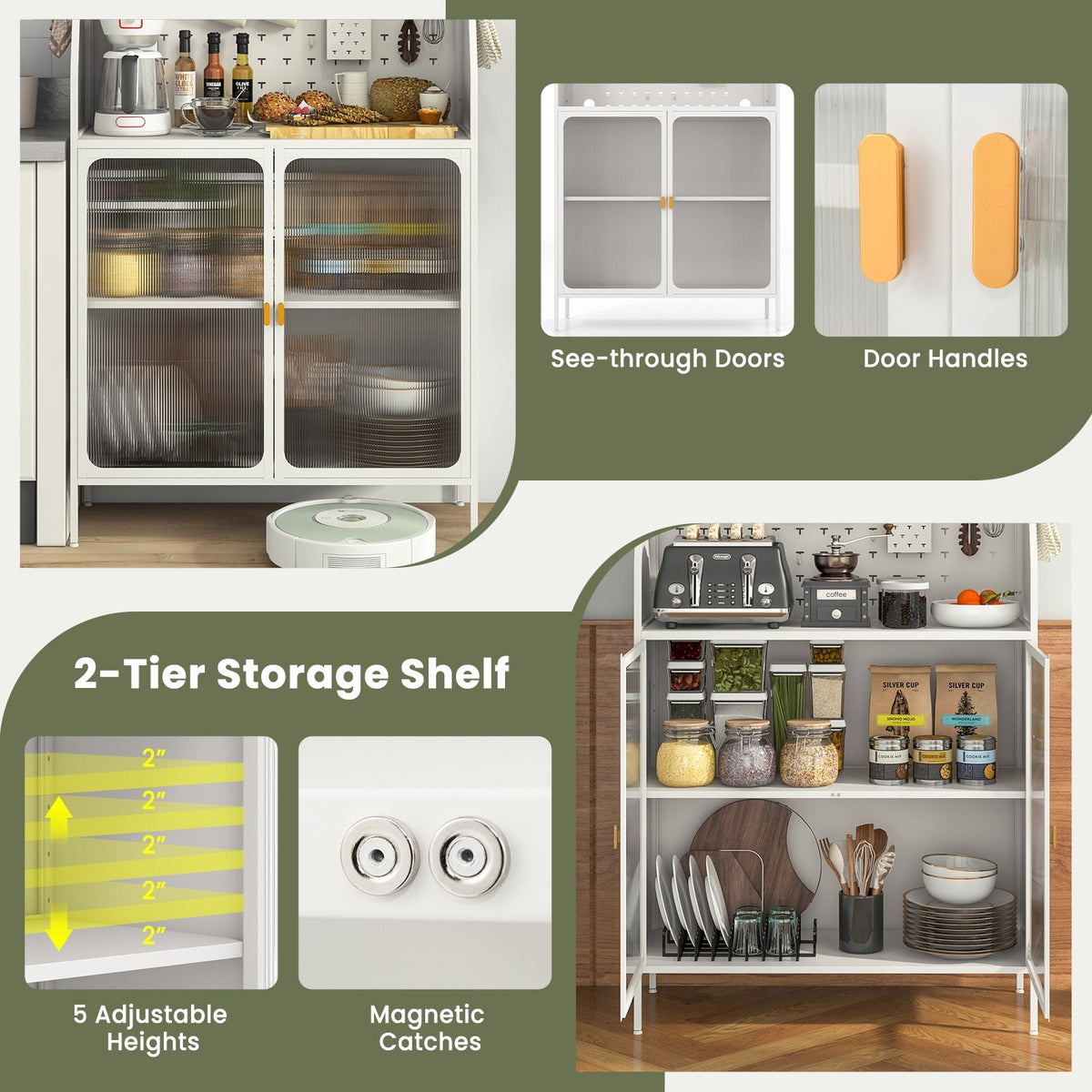 5-Tier Metal Baker's Rack with See-through Flip-up Door and Pegboard-White view 8