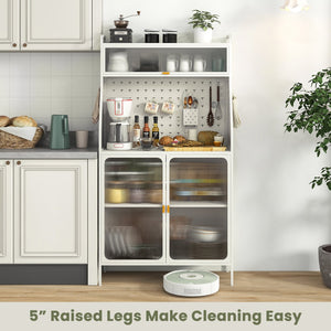 5-Tier Metal Baker's Rack with See-through Flip-up Door and Pegboard-White view 9