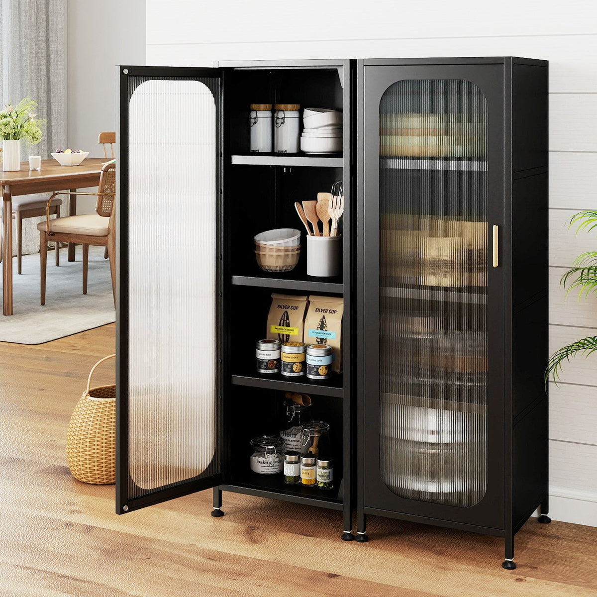 5-Tier Metal Storage Cabinet Narrow with Adjustable Shelves-Black view 6