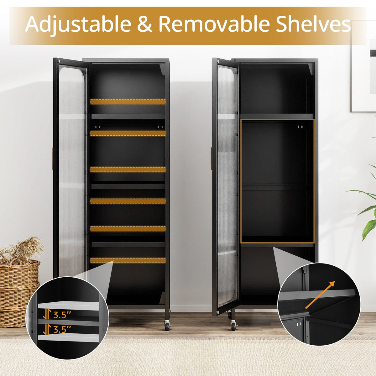 5-Tier Metal Storage Cabinet Narrow with Adjustable Shelves-Black view 7
