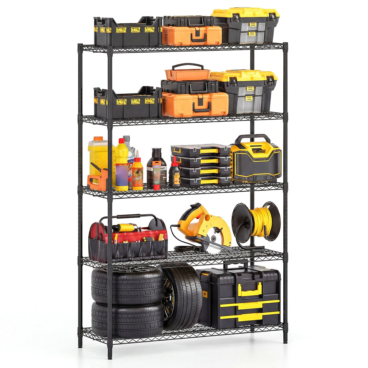 5-Tier Metal Storage Shelving Unit with V-Shaped Wire Rack-Black view 4