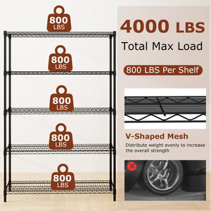 5-Tier Metal Storage Shelving Unit with V-Shaped Wire Rack-Black view 6