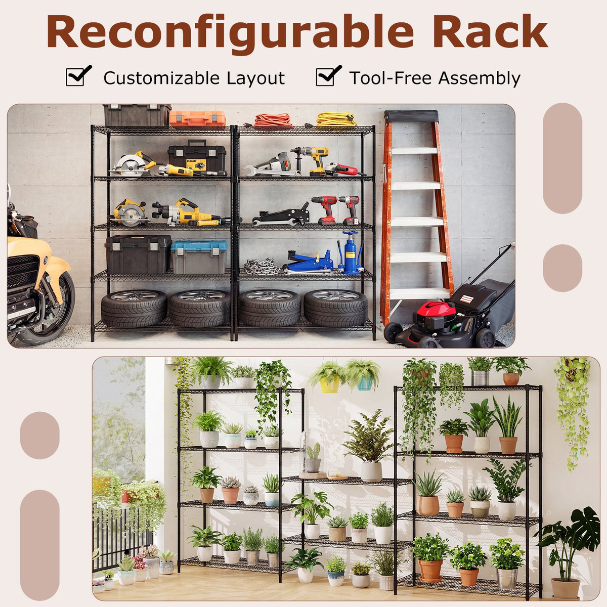 5-Tier Metal Storage Shelving Unit with V-Shaped Wire Rack-Black view 9