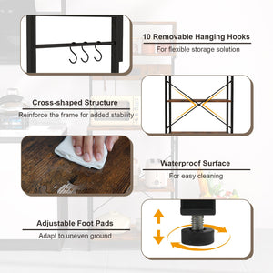 5-Tier Microwave Stand with Power Outlet and 10 S-shape Hooks-Rustic Brown view 9