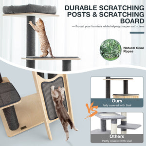 5-Tier Modern Wood Cat Tower with Washable Cushions-Gray view 7
