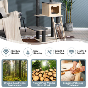 5-Tier Modern Wood Cat Tower with Washable Cushions-Gray view 9