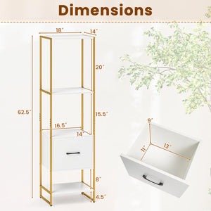 5-Tier Narrow Bookcase with 4 Open Shelves and Storage Drawer-White view 5