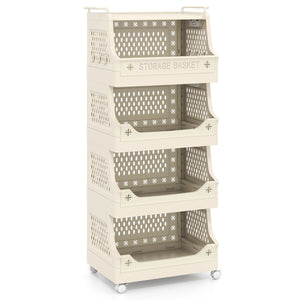 5-Tier Rolling Laundry Basket with Wheels Plastic Storage Cart with Side Hooks