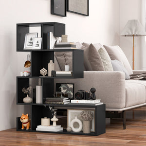 5-Tier S-Shaped Bookshelf Geometric Z-Shelf Bookcase with Open Cubes-Black view 6