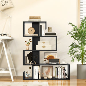 5-Tier S-Shaped Bookshelf Geometric Z-Shelf Bookcase with Open Cubes-Black view 7